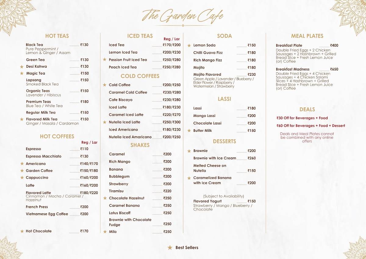 The Garden Cafe by Harrington Room menu
