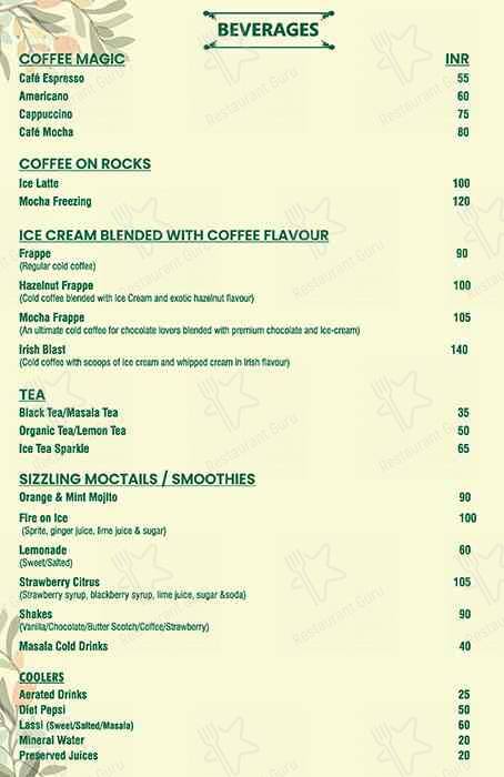 The Gardenia Restaurant menu
