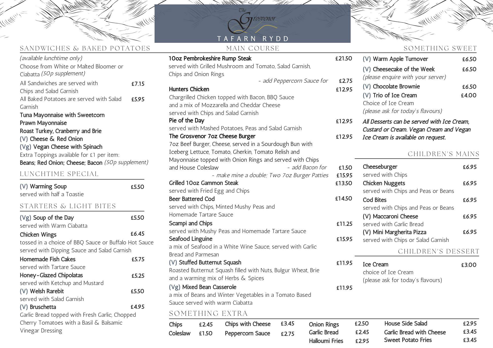 Menu At The Grosvenor Pub & Bar, Aberteifi