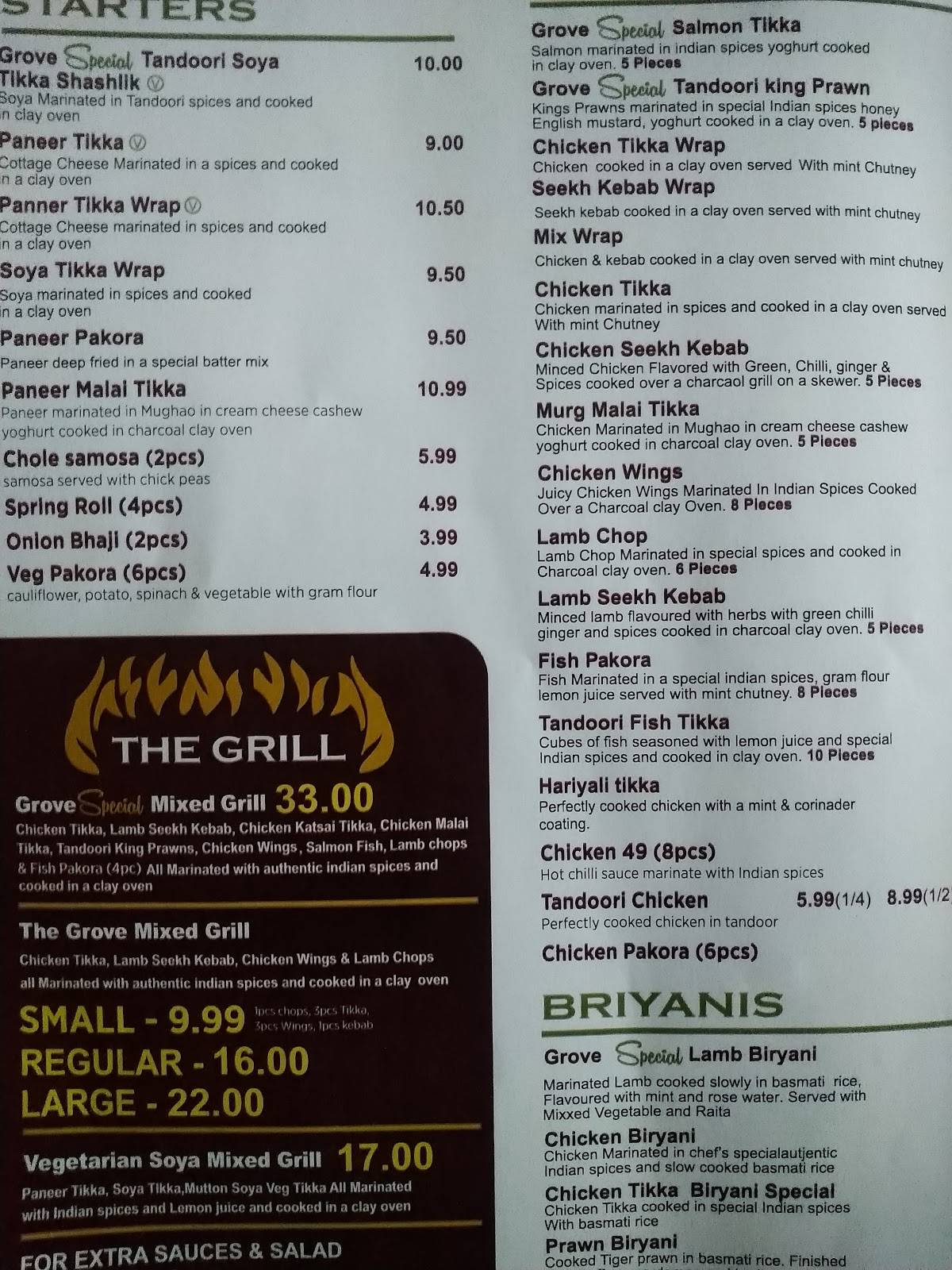 Menu at The Grove Bar Restaurant Birmingham
