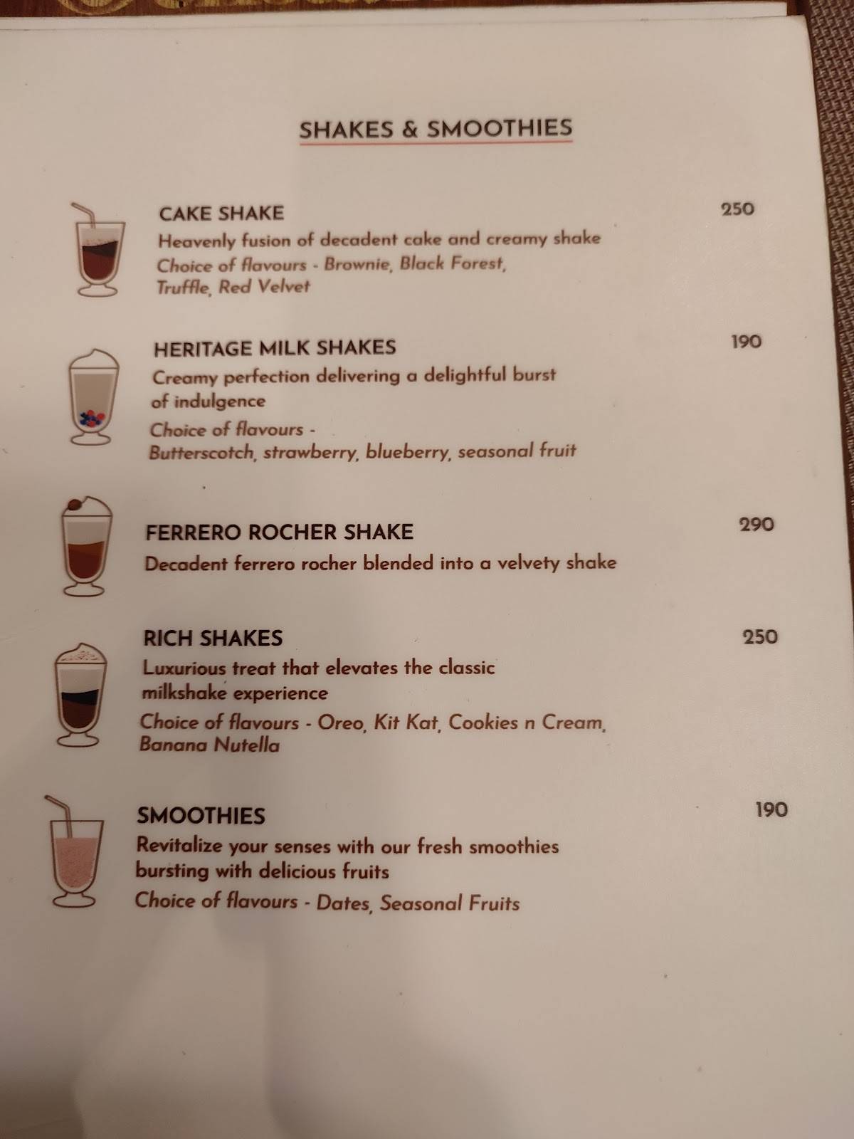 The Heritage Trail Cafe - Sweet Sensations menu