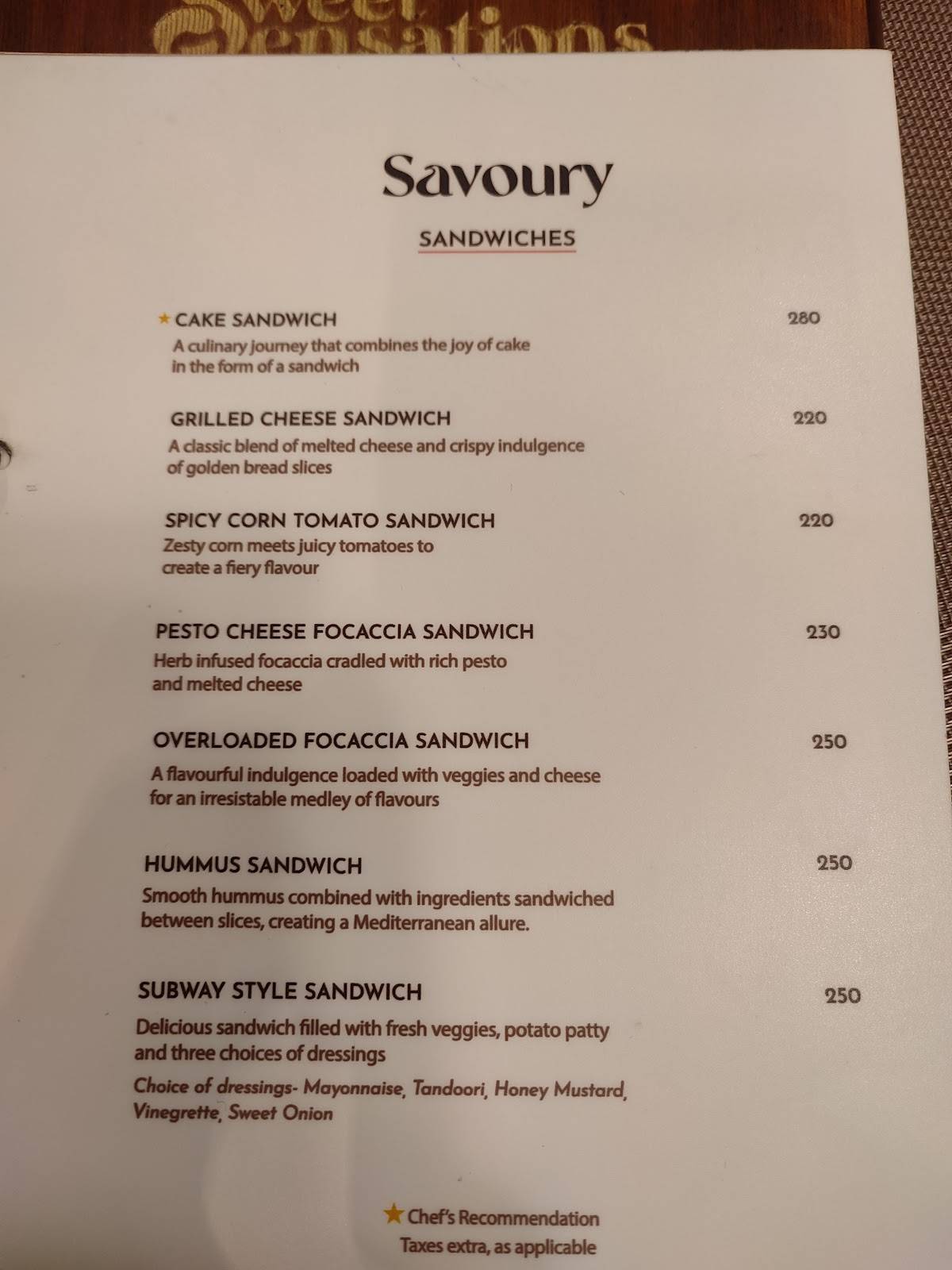 The Heritage Trail Cafe - Sweet Sensations menu