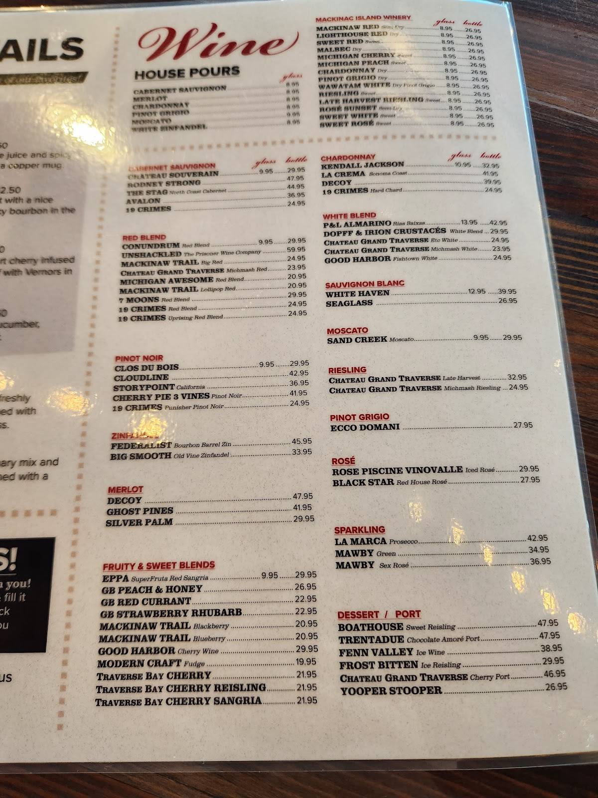 Menu at The Hook Lakeside Grill pub & bar, Mackinaw City