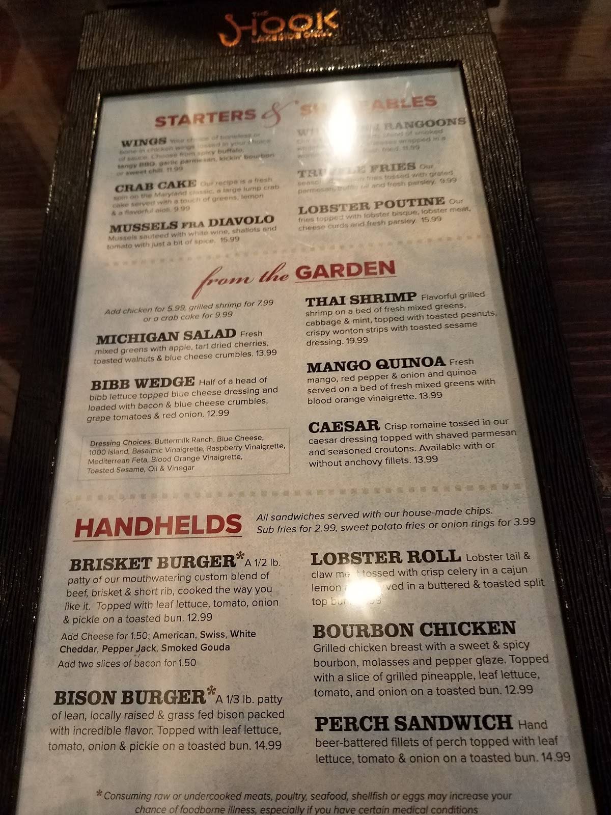 Menu at The Hook Lakeside Grill pub & bar, Mackinaw City