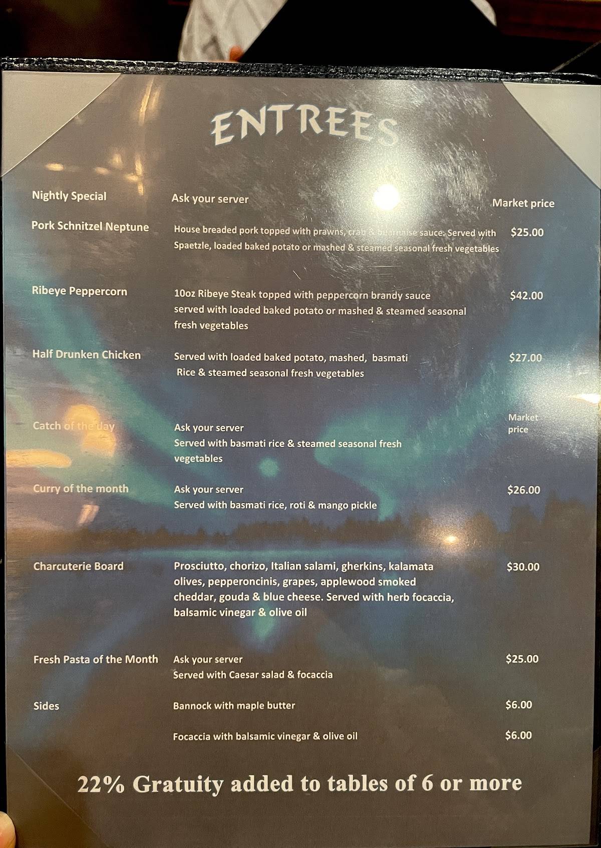Menu at The Hungry Wolf Restaurant, Yellowknife