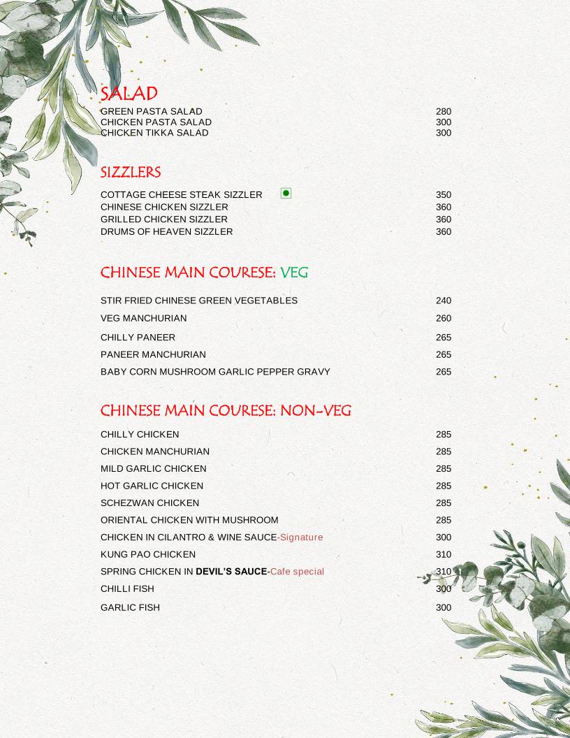 The Kaffeine Klub menu