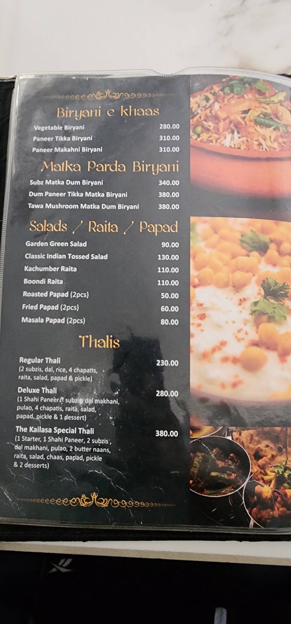 The Kailasa Restaurant menu