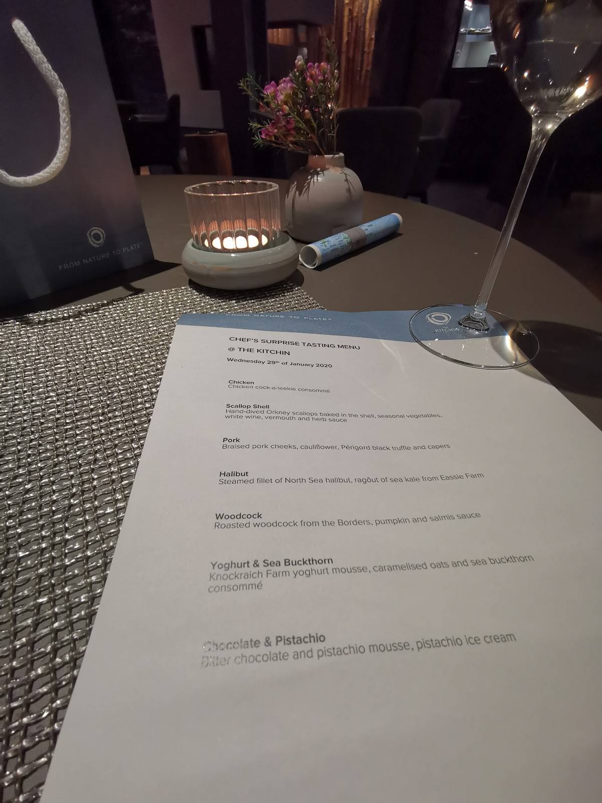 Menu at The Kitchin restaurant, Edinburgh