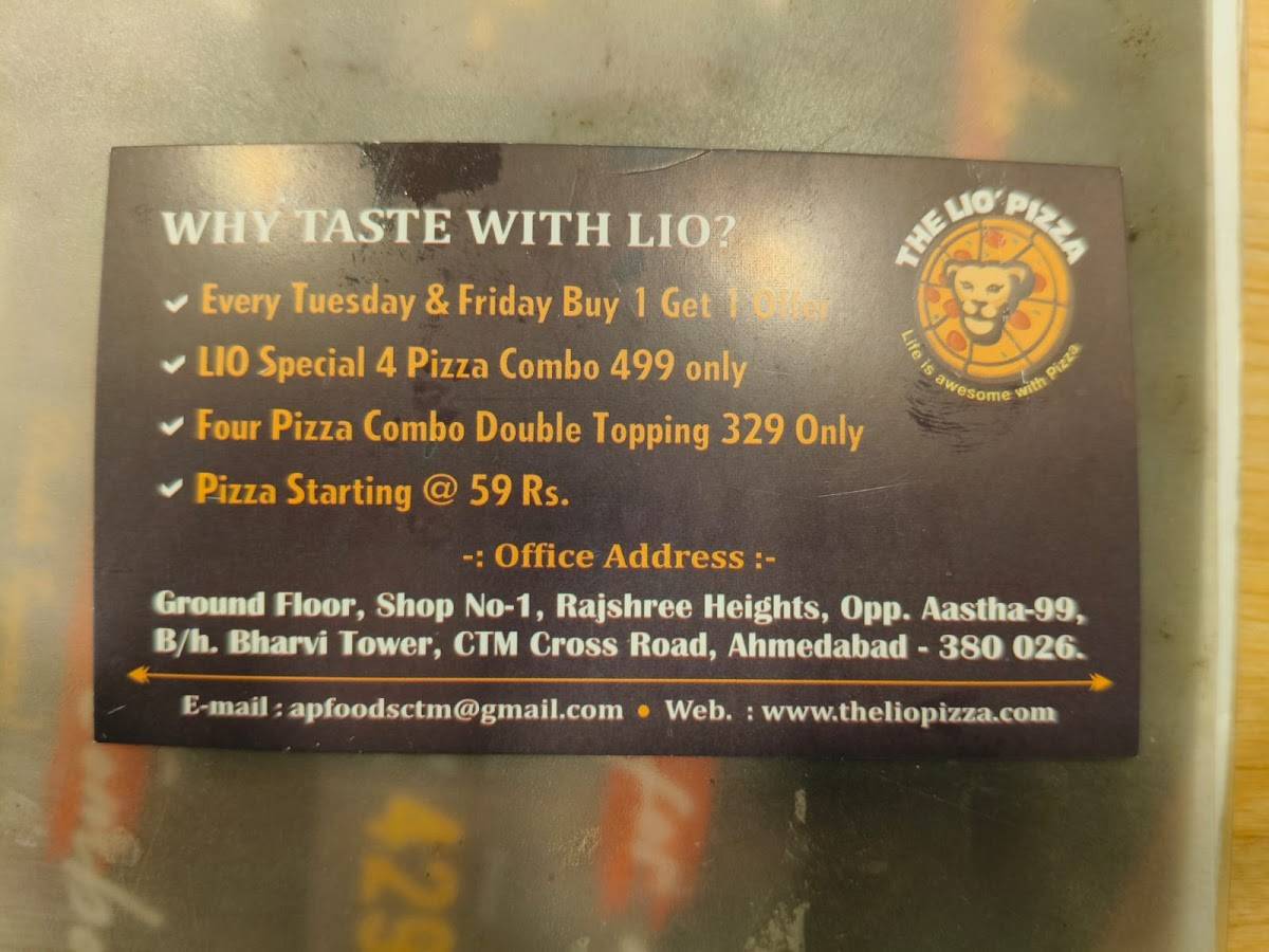The Lio' Pizza menu