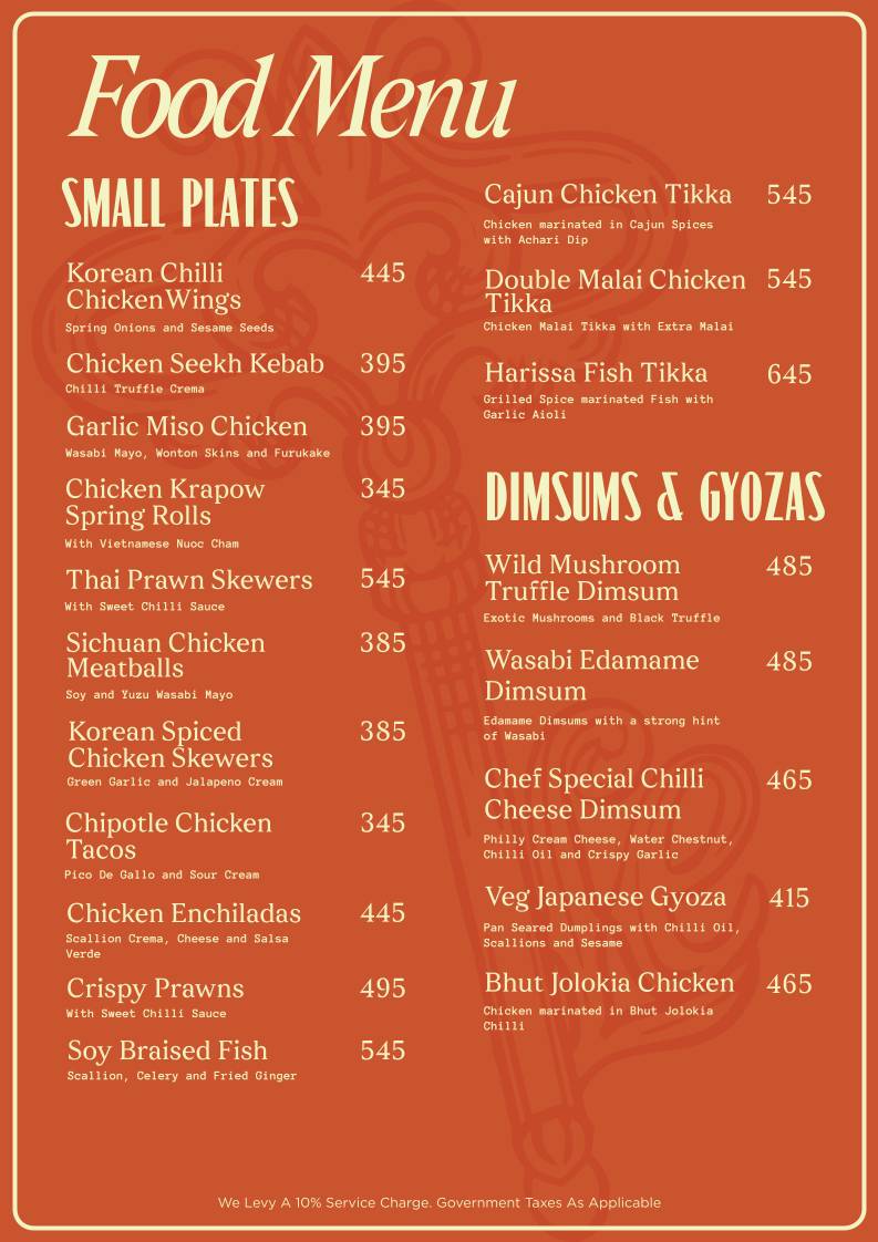 The Little Easy menu