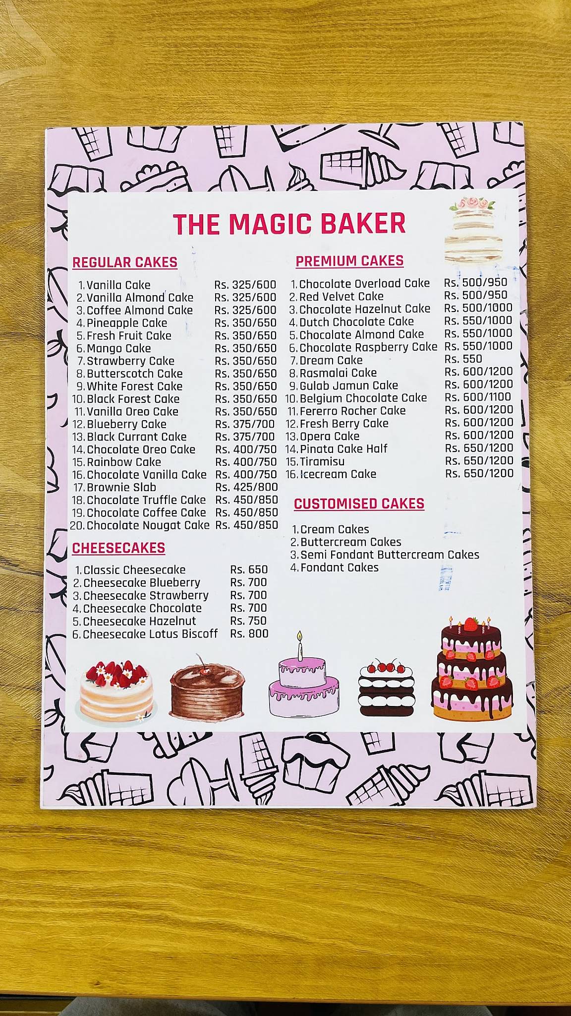 The Magic Baker menu