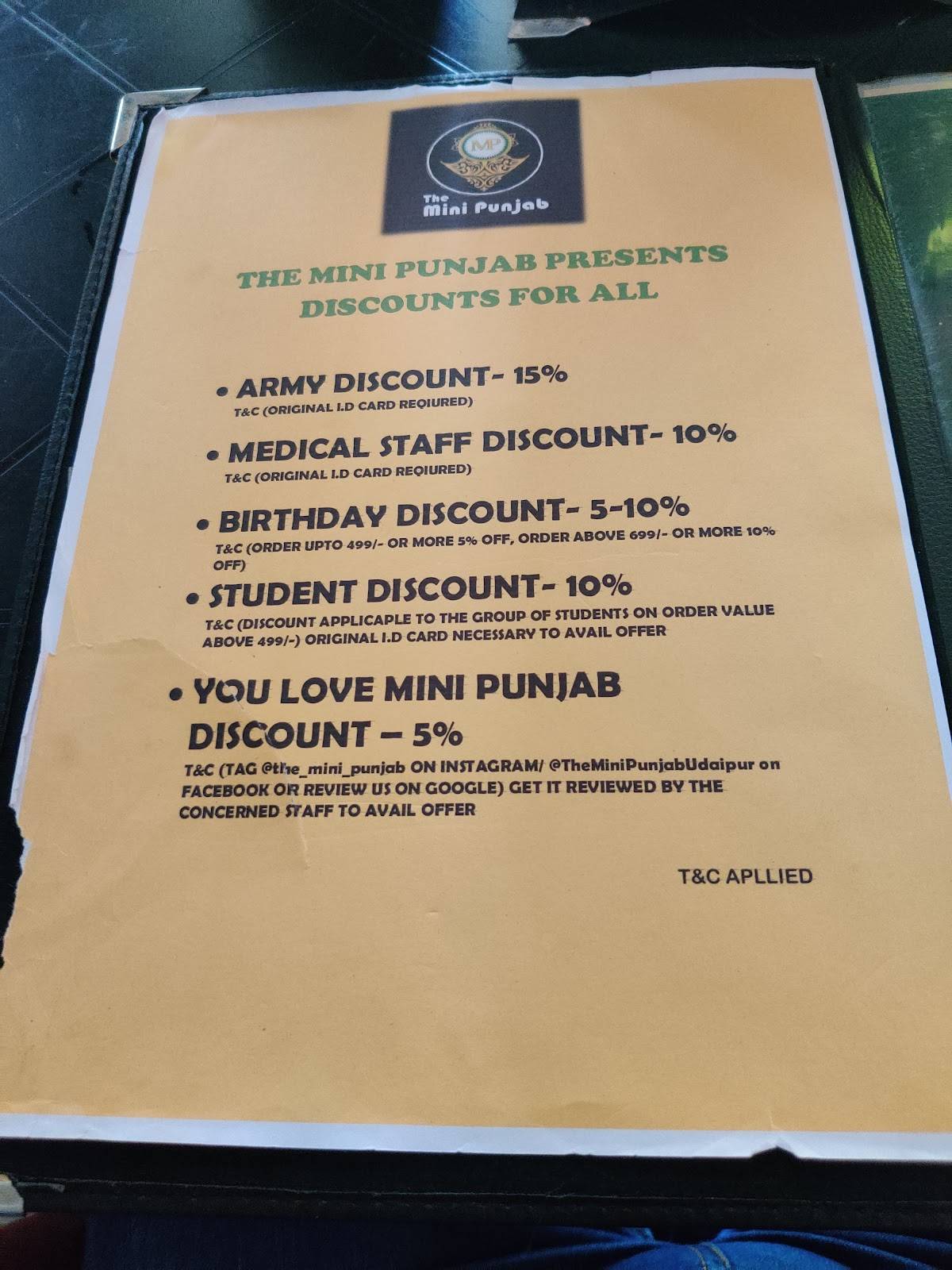 The Mini Punjab menu