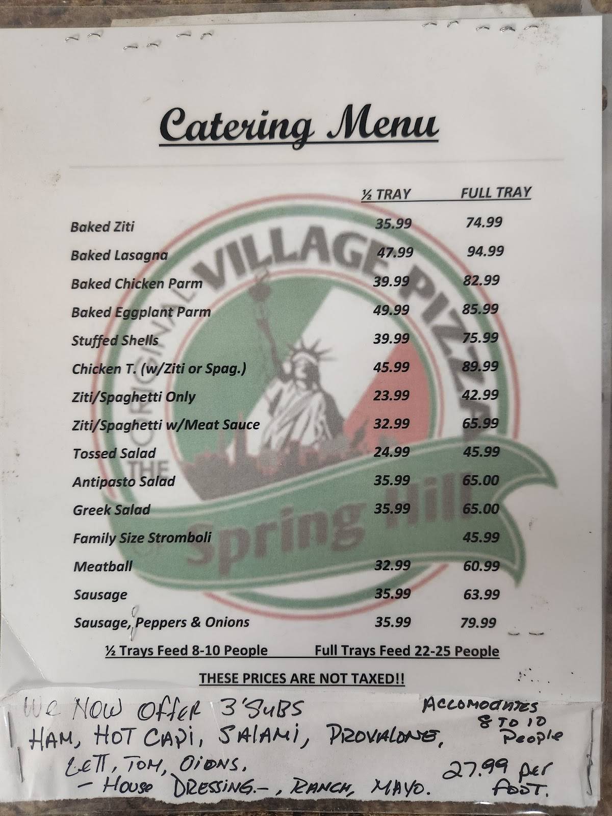 Menu at The Original Village Pizza pizzeria, Spring Hill, Deltona Blvd