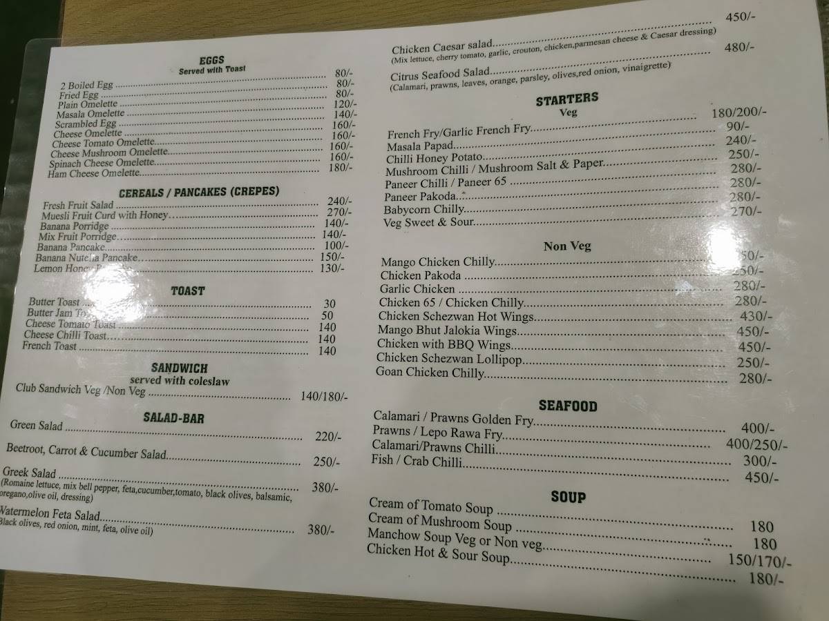 The Rhino Bar & Restaurant menu