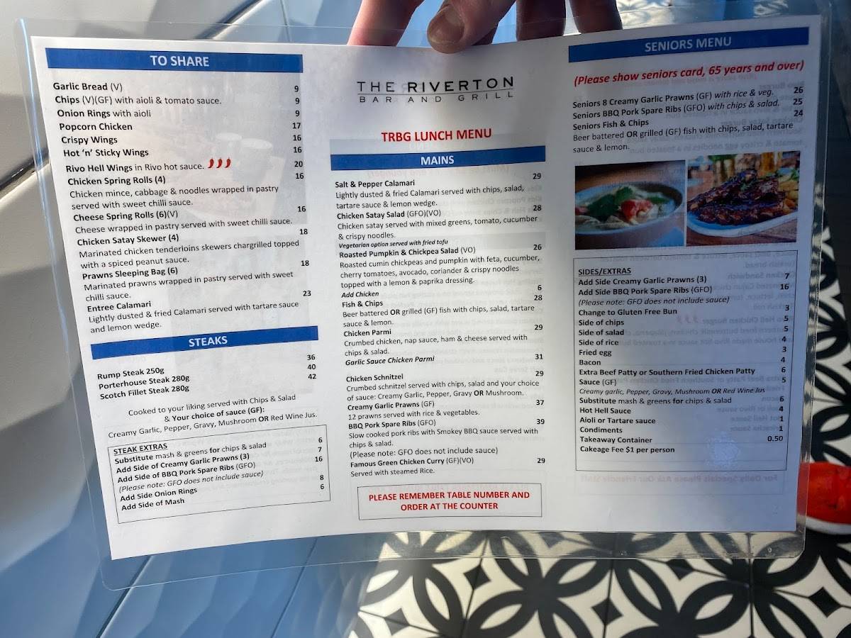 Menu at The Riverton Bar and Grill, Riverton