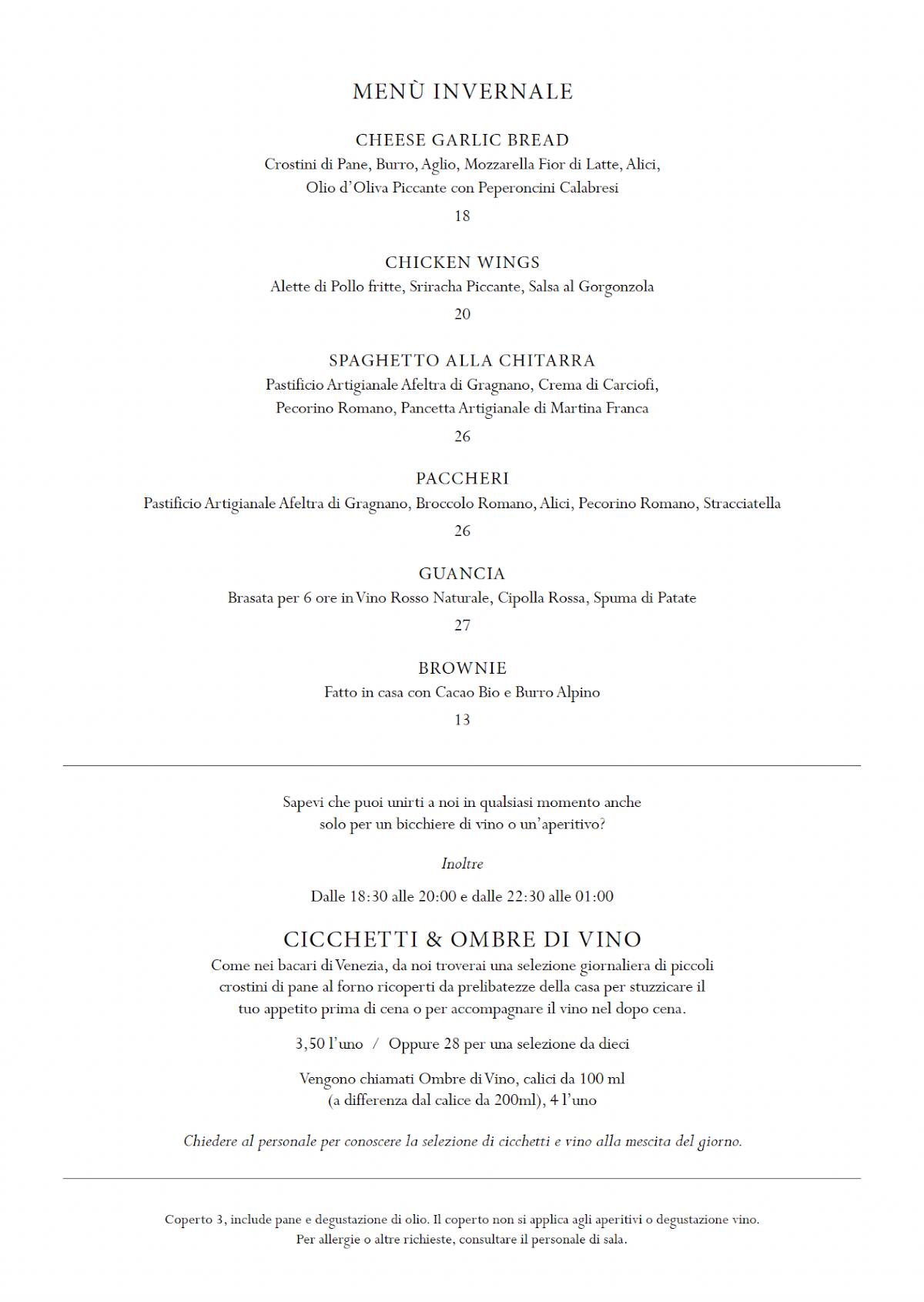 Menu di The Roman Table 
