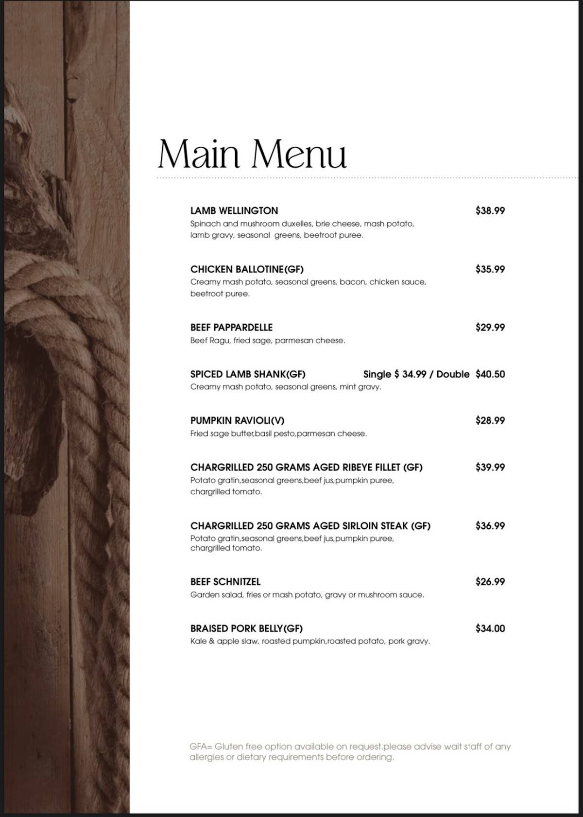 Menu at The Rope and Twine pub & bar, Dunedin