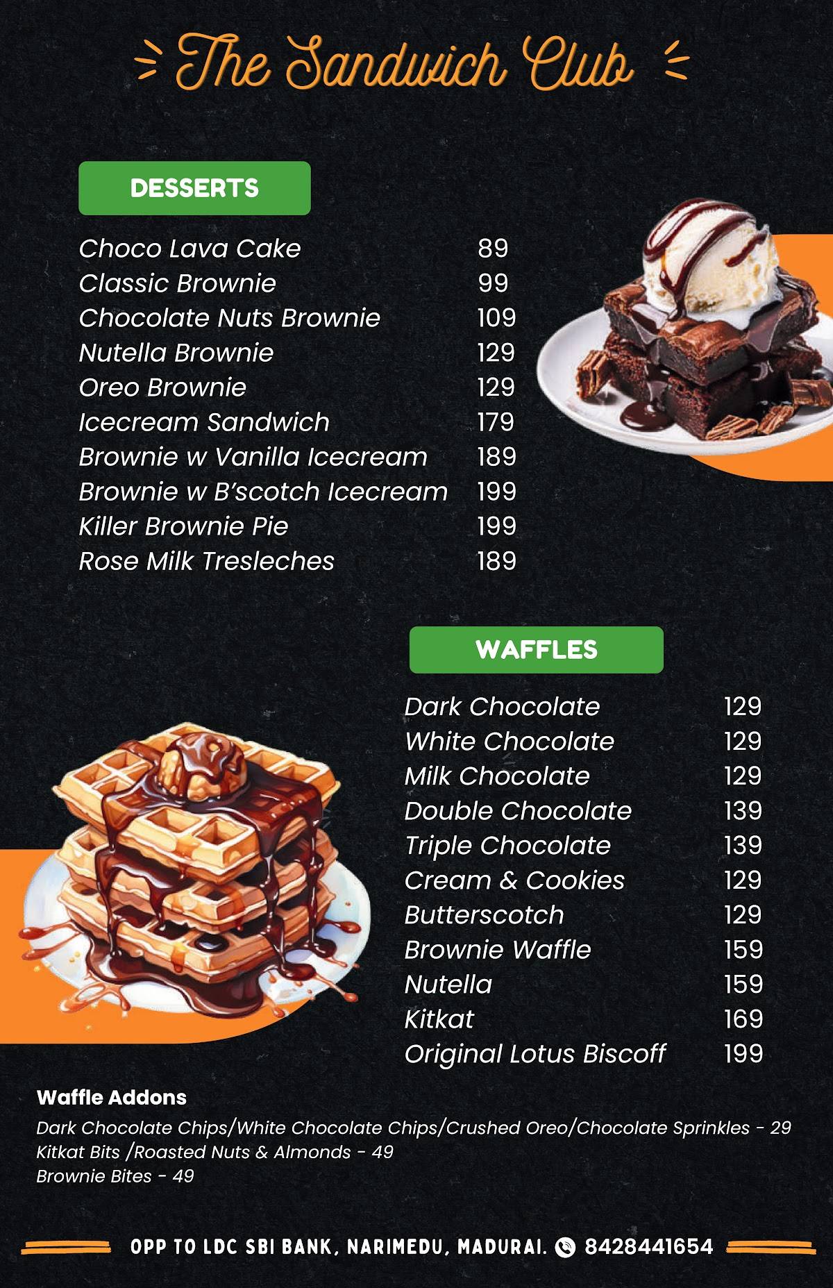 The Sandwich Club Sandwiches, Burgers, Momos, Wraps, Brownies, Pasta and Pizza menu