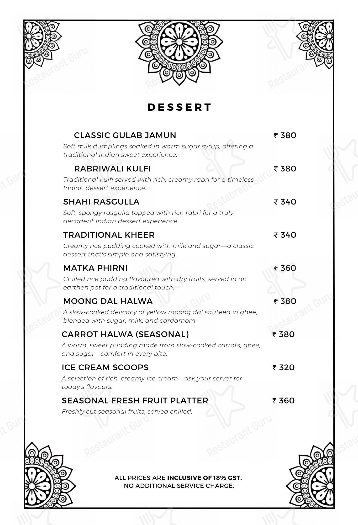 Menu for the The Sitting Elephant - A Rooftop Restaurant Overlooking River Ganga restaurant