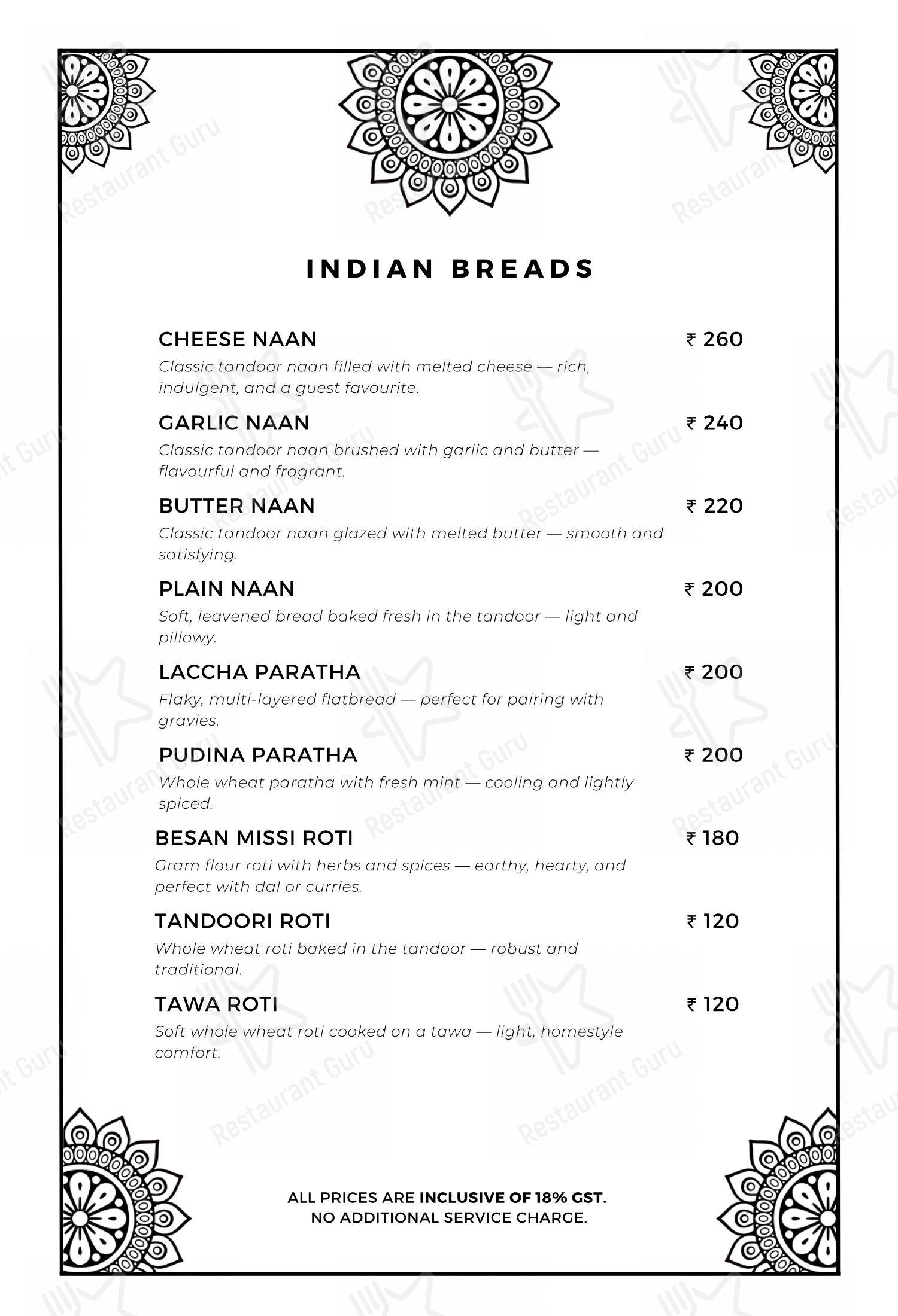 Menu for The Sitting Elephant - A Rooftop Restaurant Overlooking River Ganga in Rishikesh