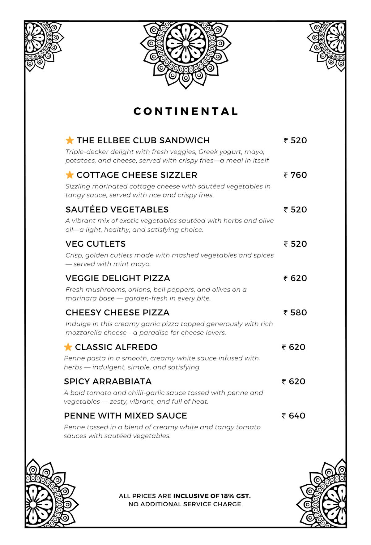 The Sitting Elephant - A Rooftop Restaurant Overlooking River Ganga menu