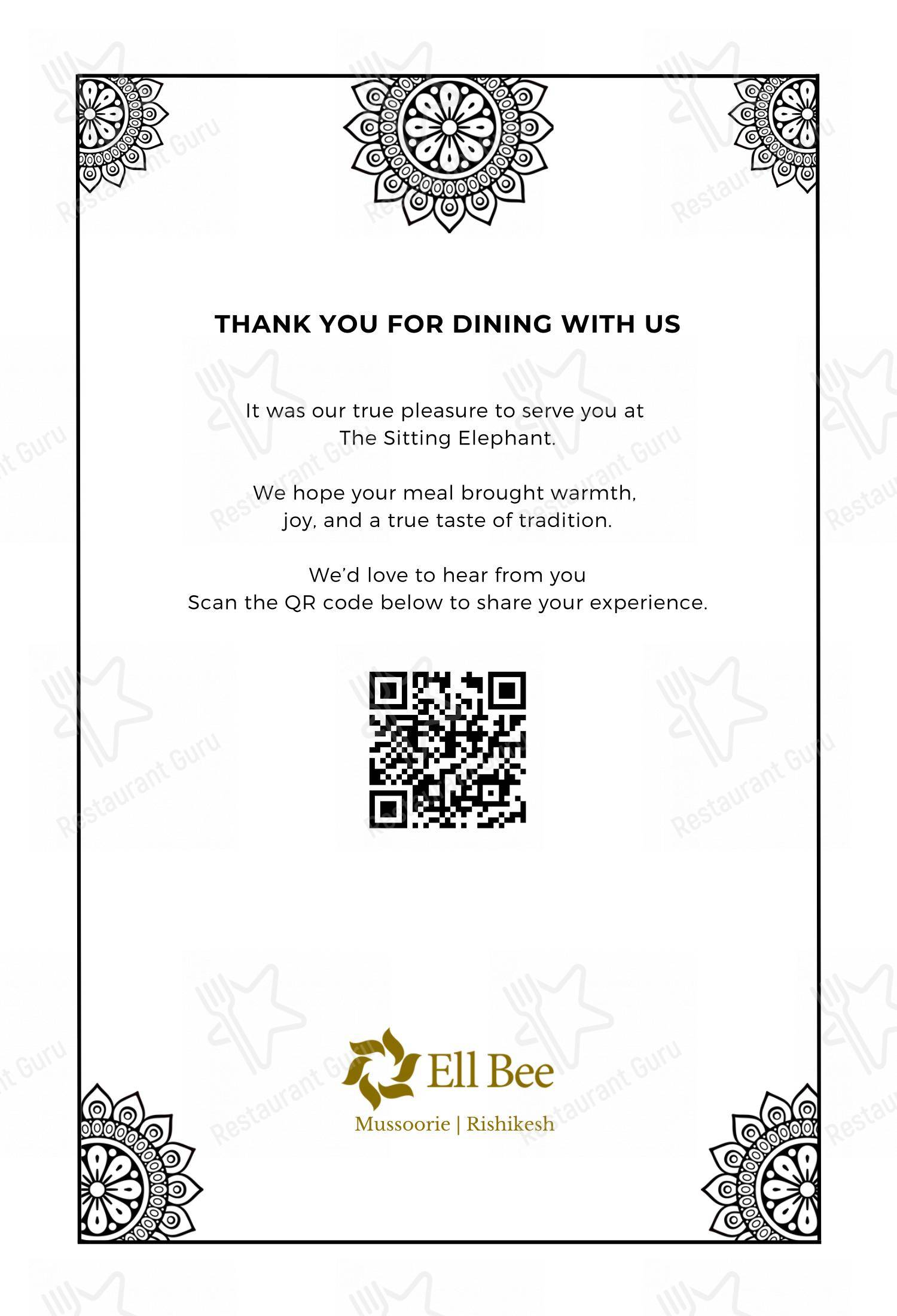 The Sitting Elephant - A Rooftop Restaurant Overlooking River Ganga - Menu