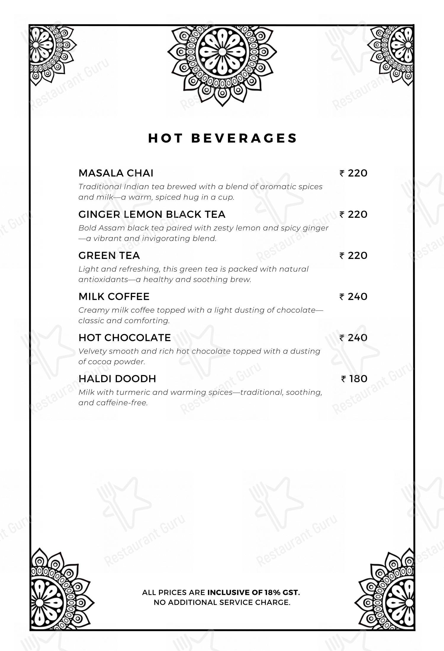 Menu for the The Sitting Elephant - A Rooftop Restaurant Overlooking River Ganga restaurant