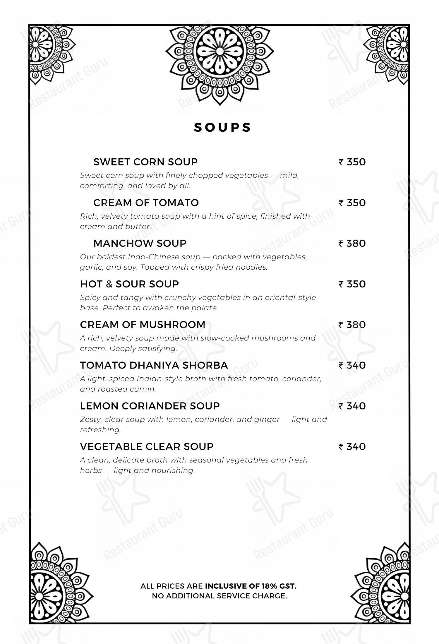 Menu for The Sitting Elephant - A Rooftop Restaurant Overlooking River Ganga in Rishikesh