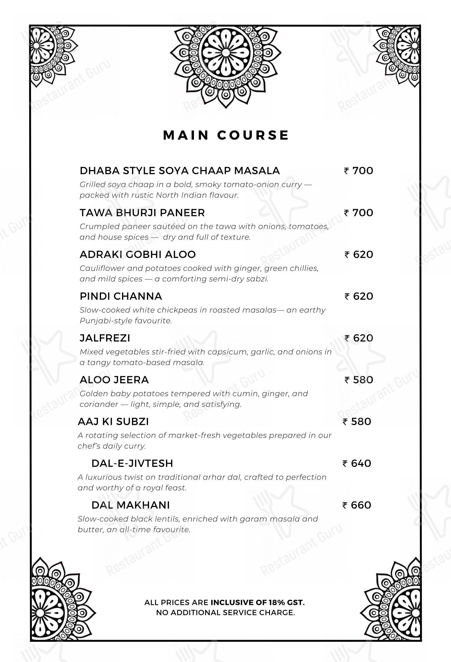 Menu for The Sitting Elephant - A Rooftop Restaurant Overlooking River Ganga in Rishikesh