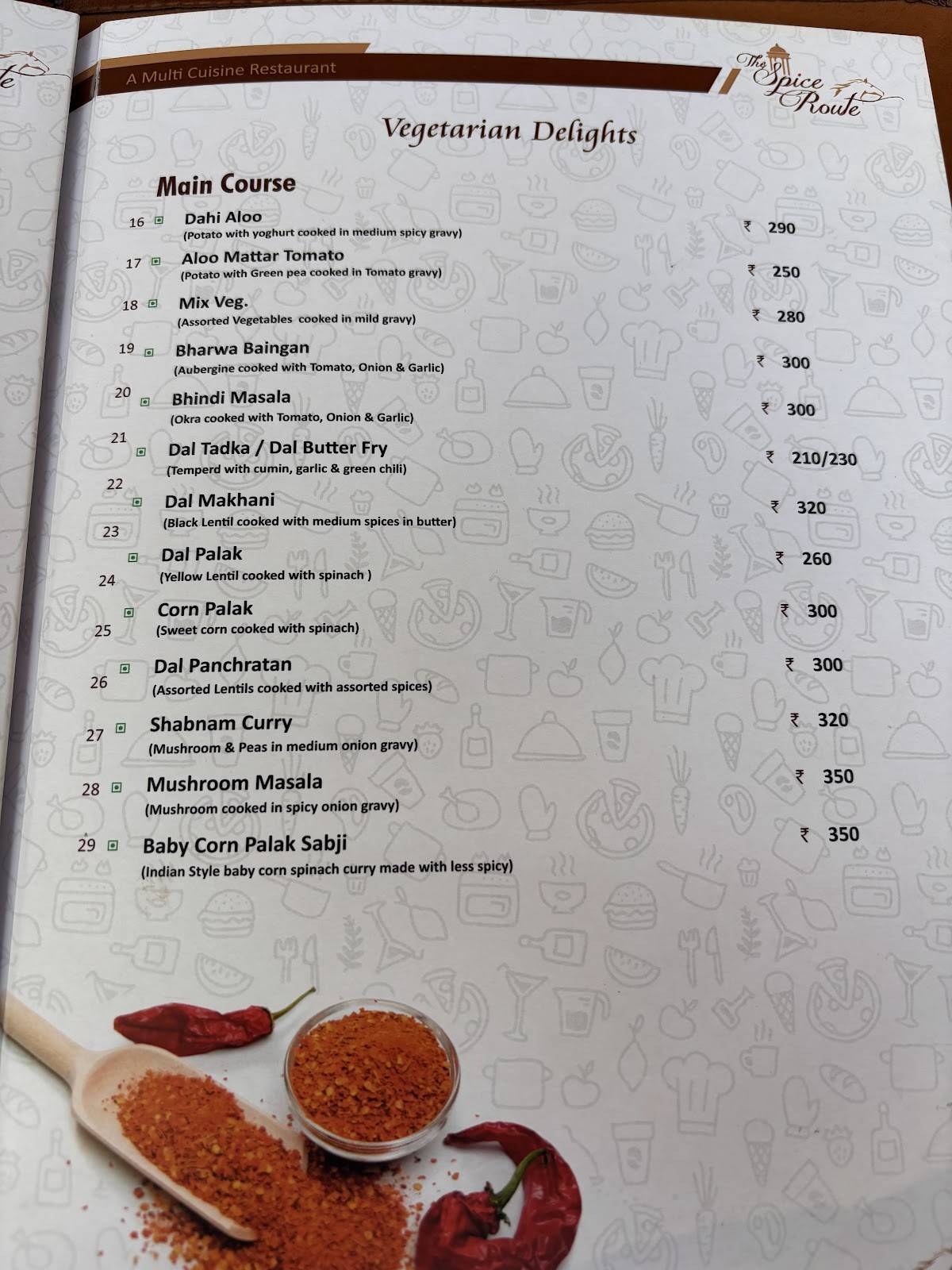 The Spice Route Restaurant menu