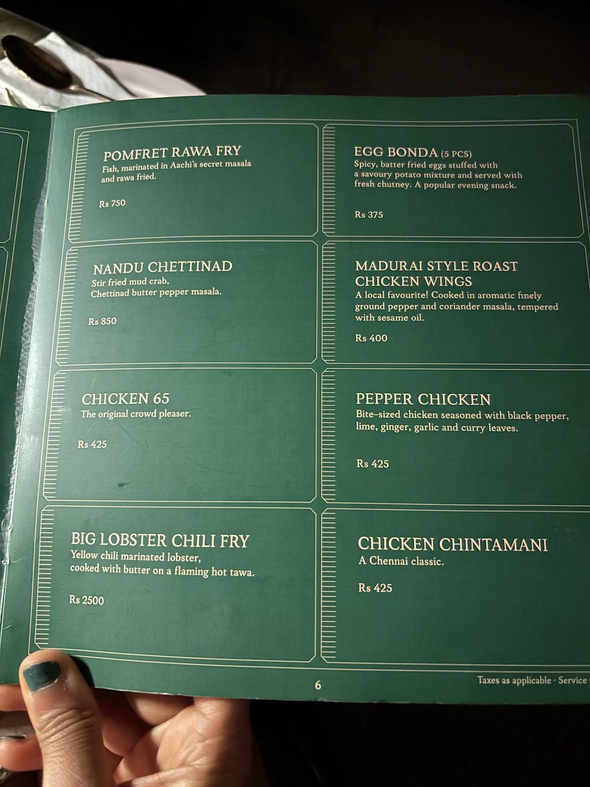 The Tanjore Tiffin Room, Goa menu