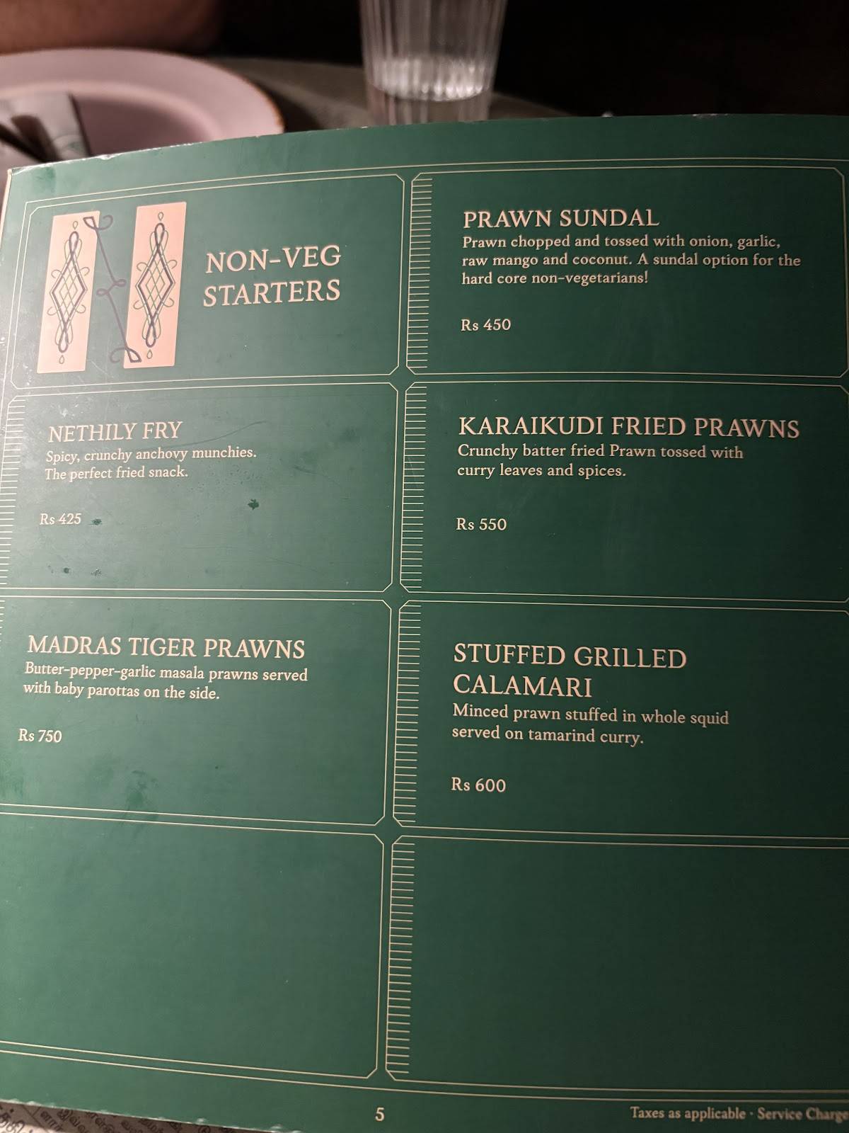 The Tanjore Tiffin Room, Goa menu