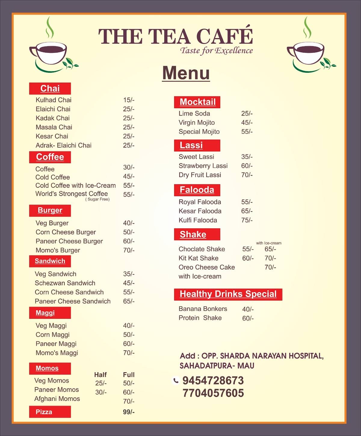 Menu at The Tea Cafe, Mau