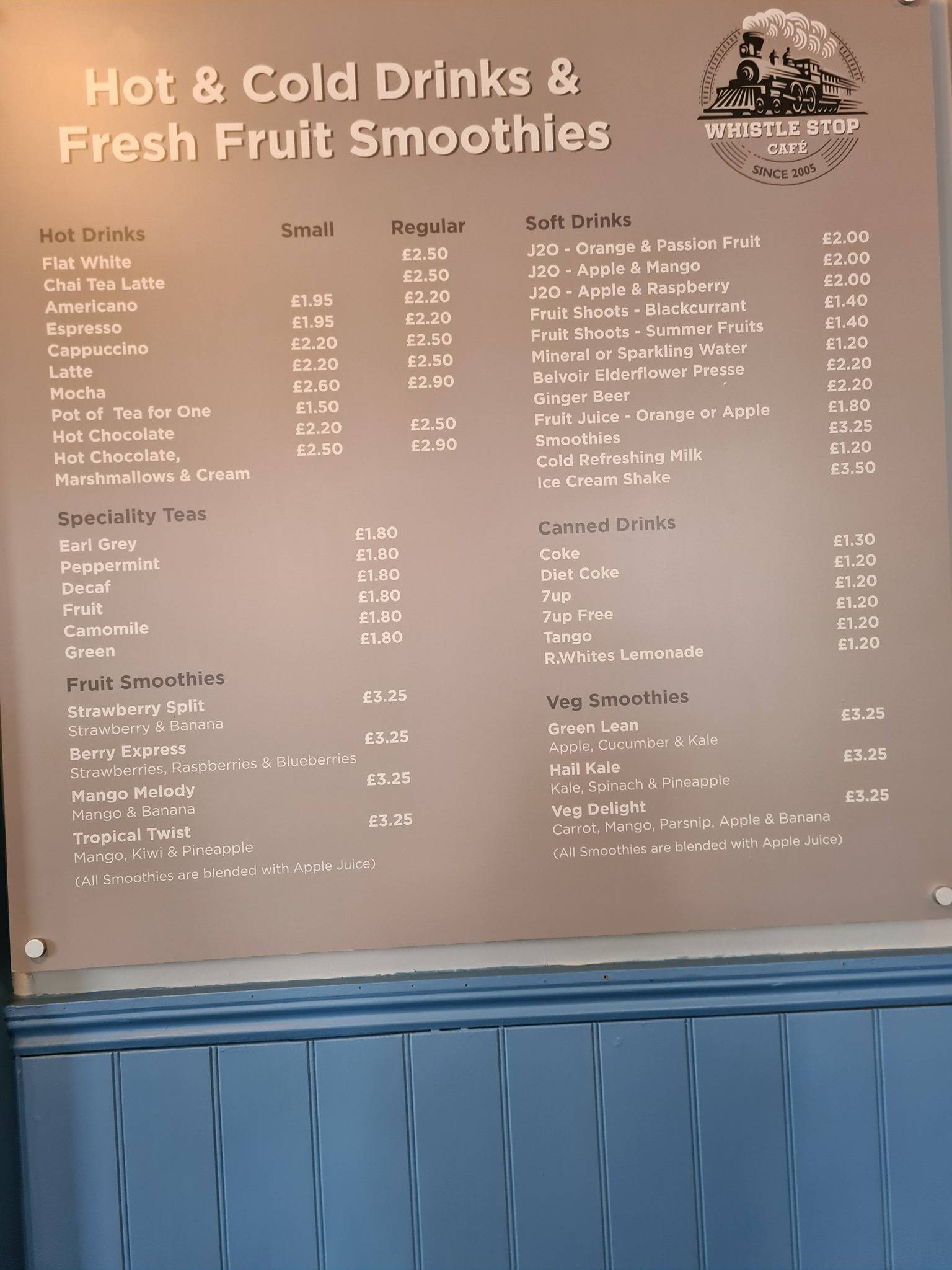 Menu at The Whistlestop Cafe, Woodbridge