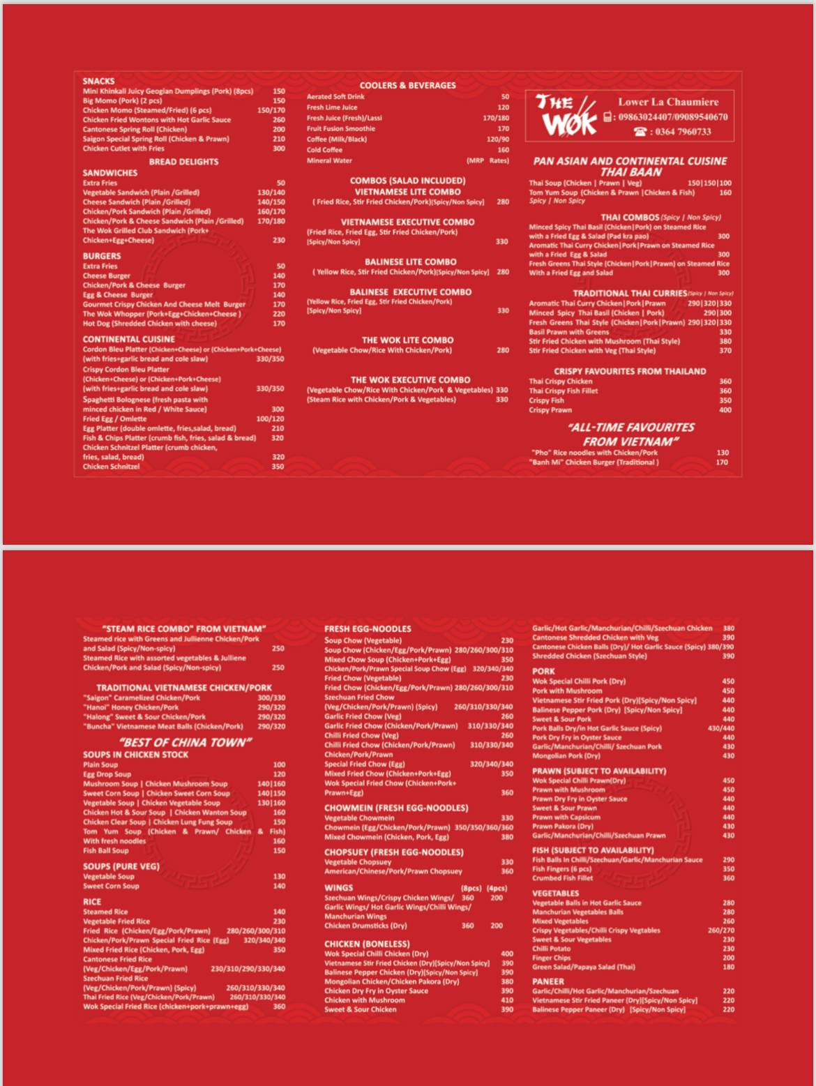 The Wok La Chaumiere menu