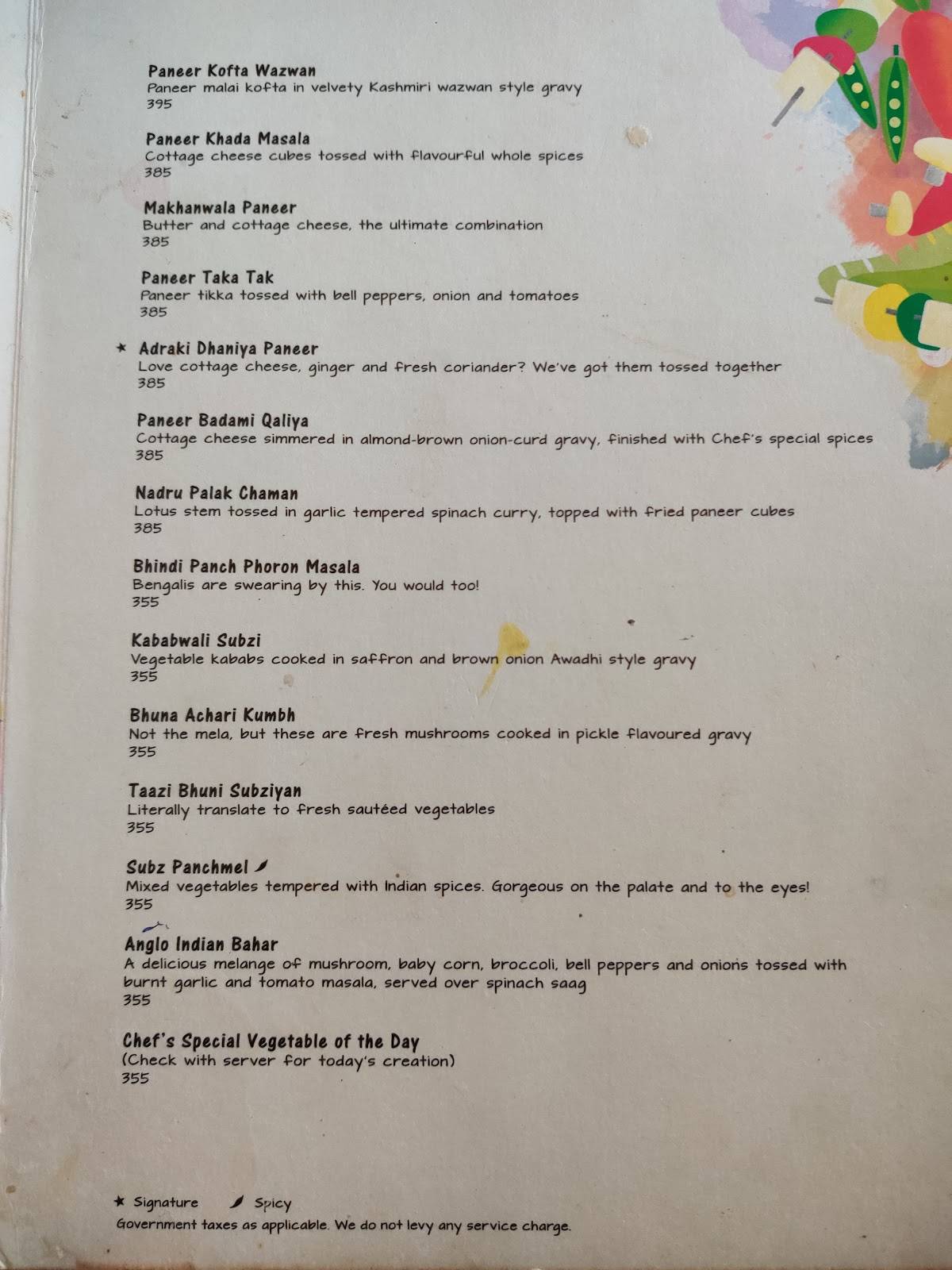 The Yellow Chili menu