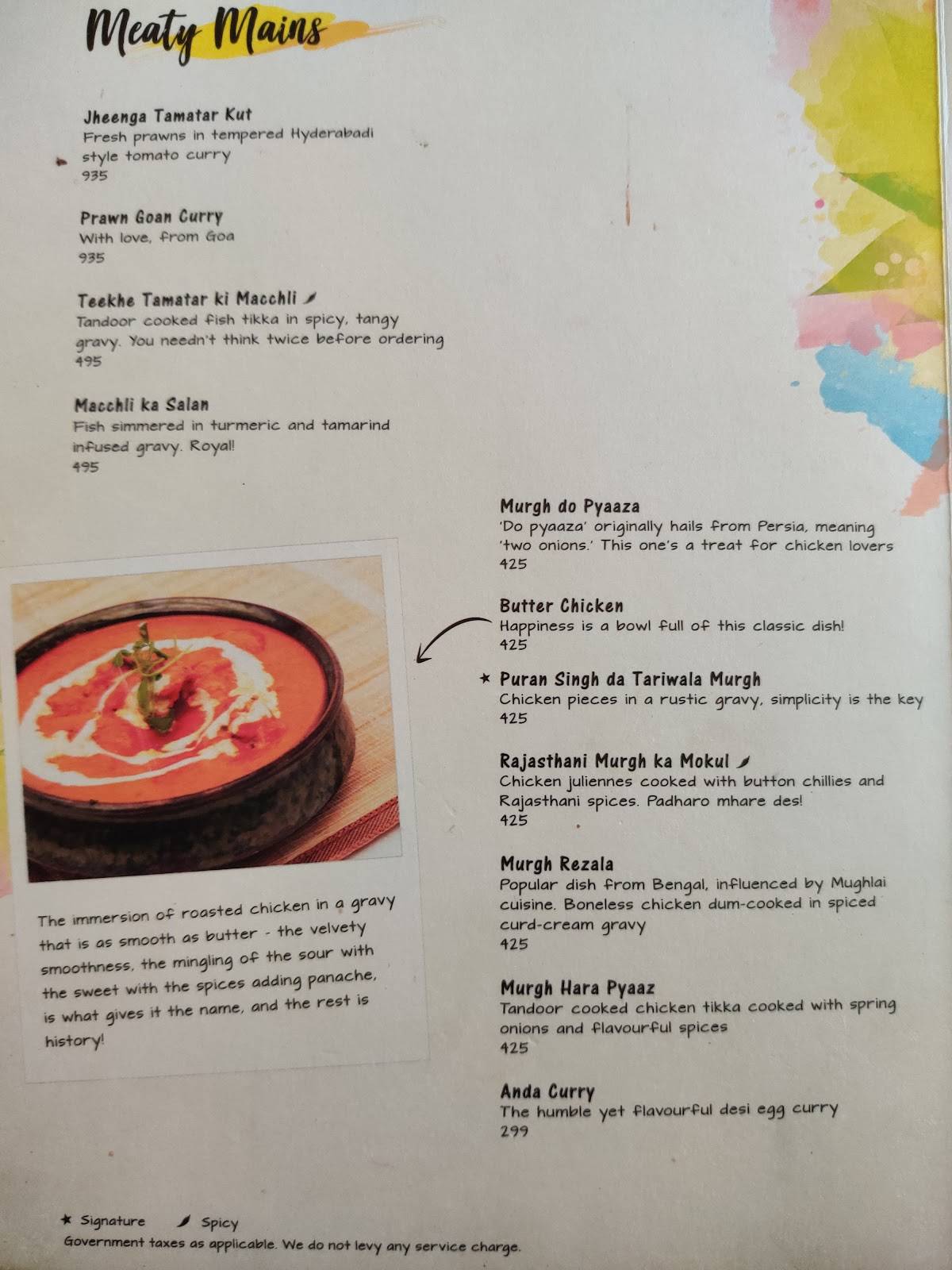 The Yellow Chili menu
