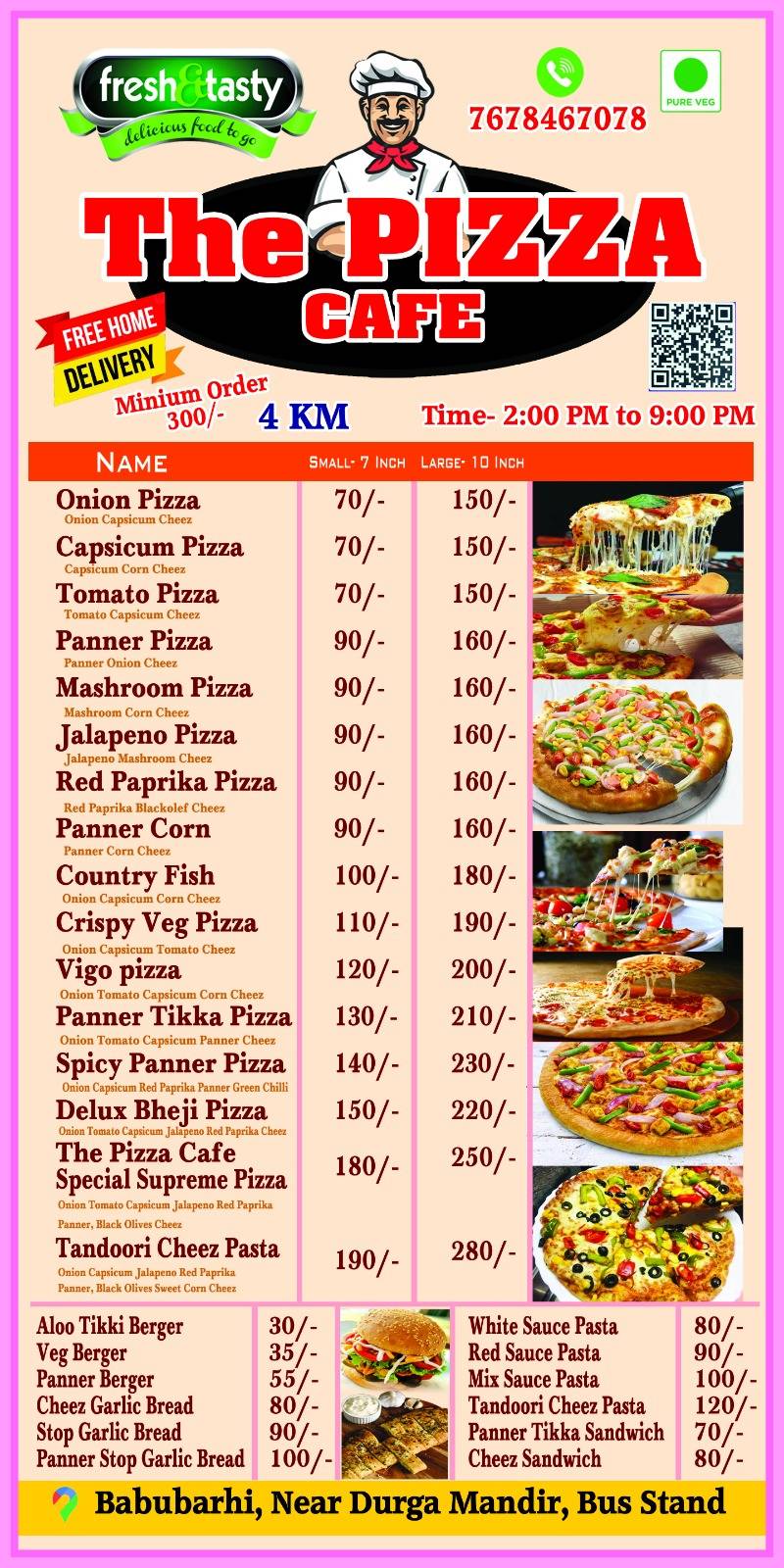 The pizza cafe menu