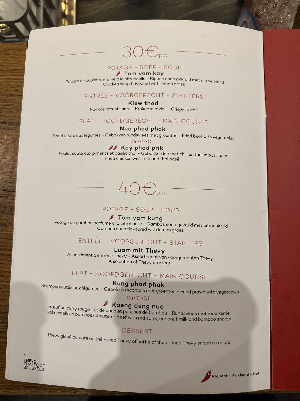 Menu de Thevy