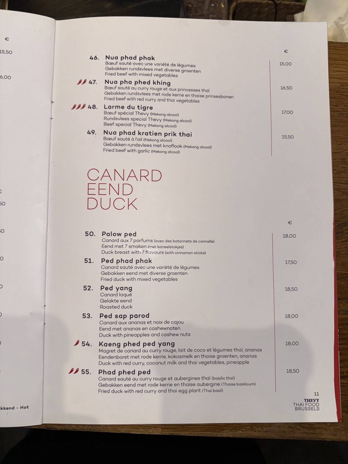 Menu de Thevy
