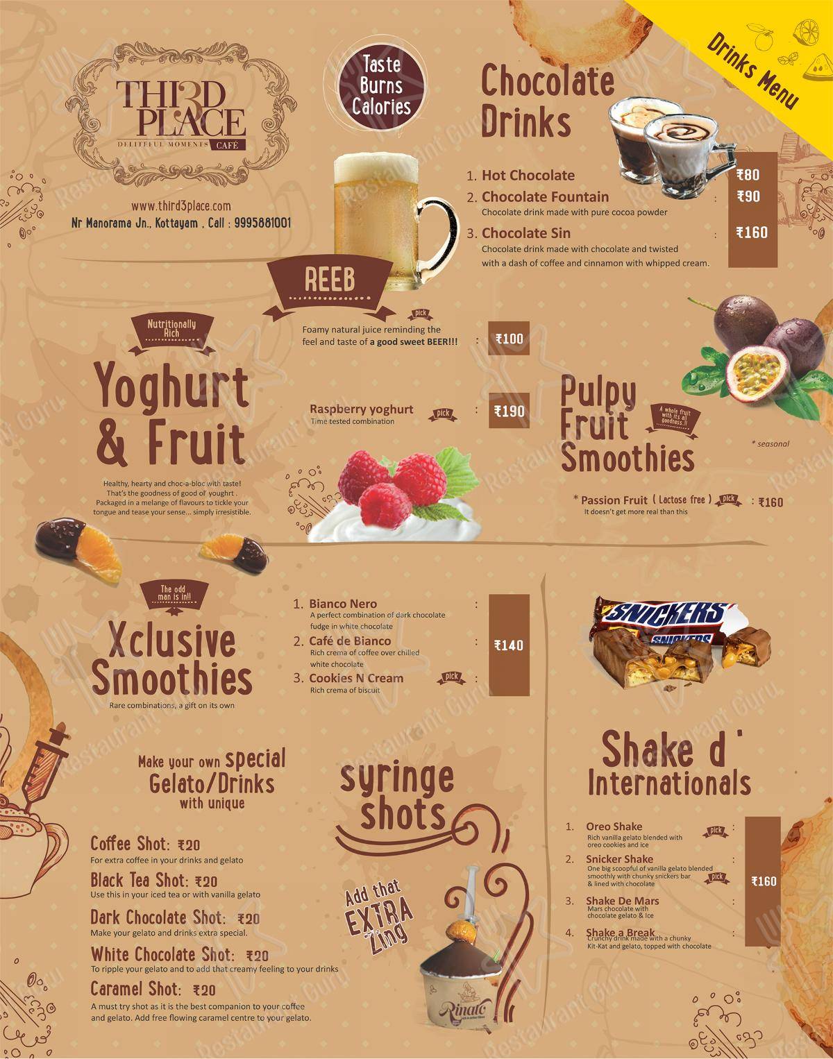 Menu for the third place restaurant