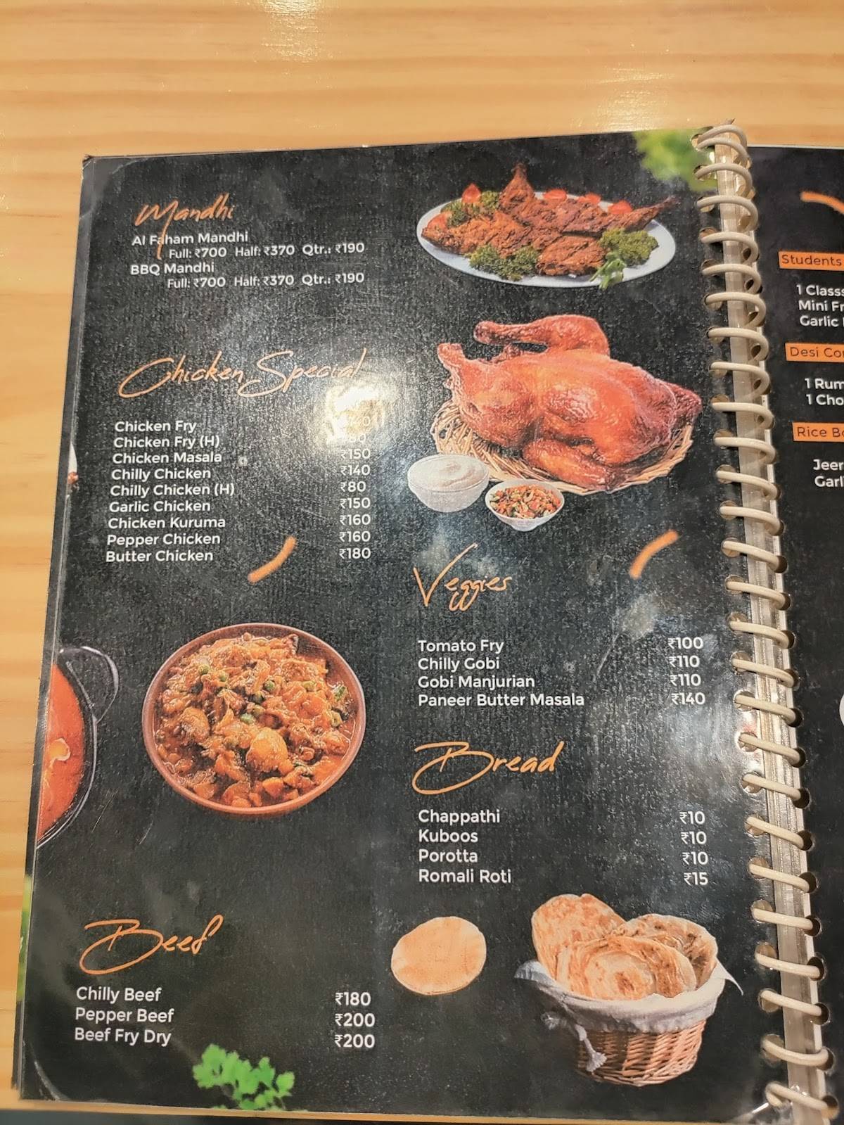 Menu at Black Pepper, Thiruvalla