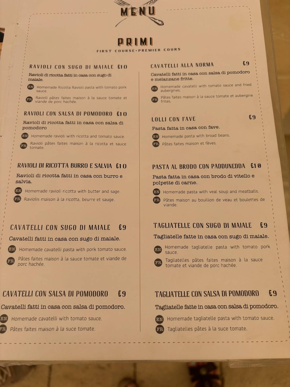 Menu di Tipiko Modica 