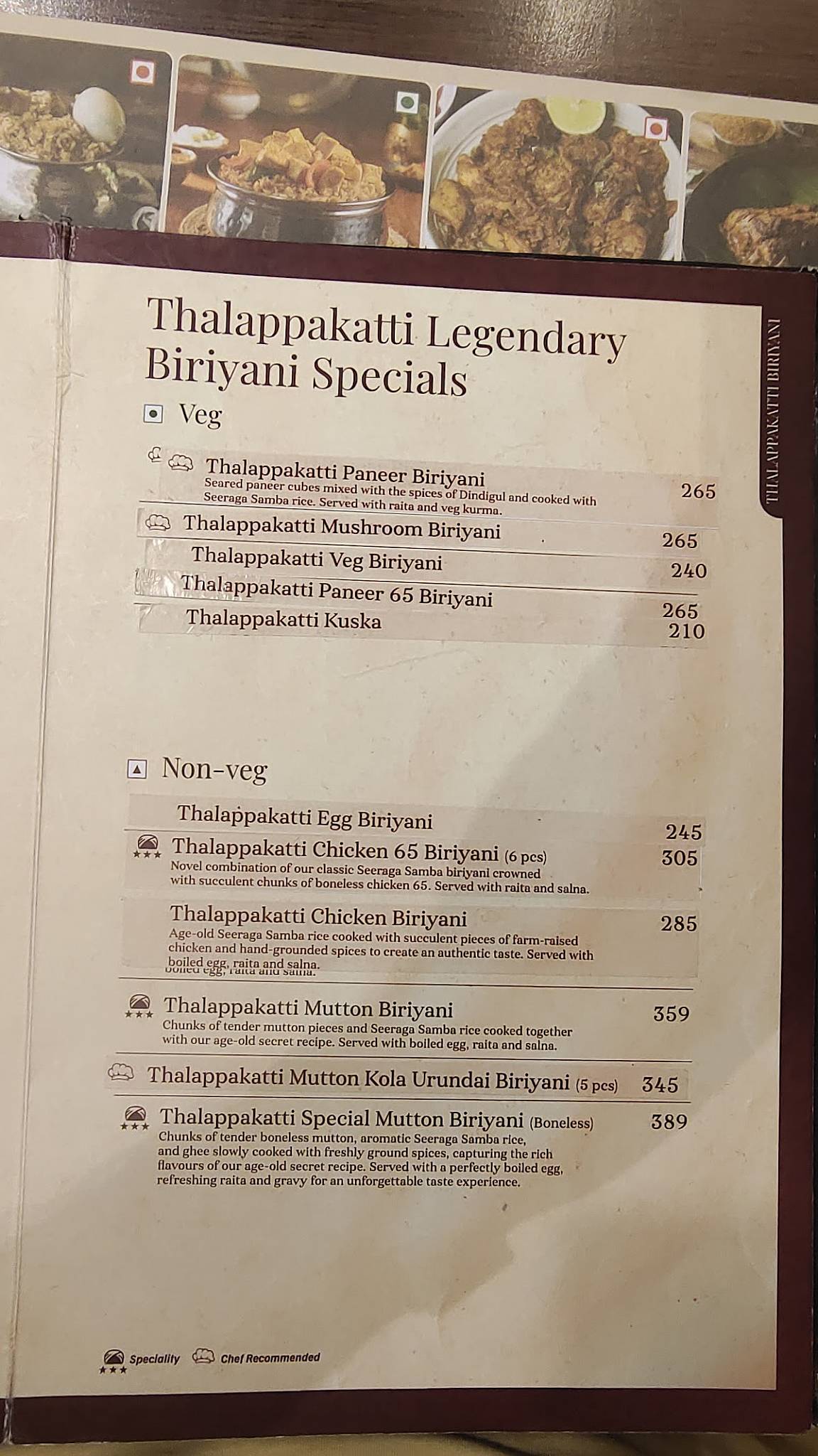Dindigul Thalappakatti Restaurant TRICHY menu