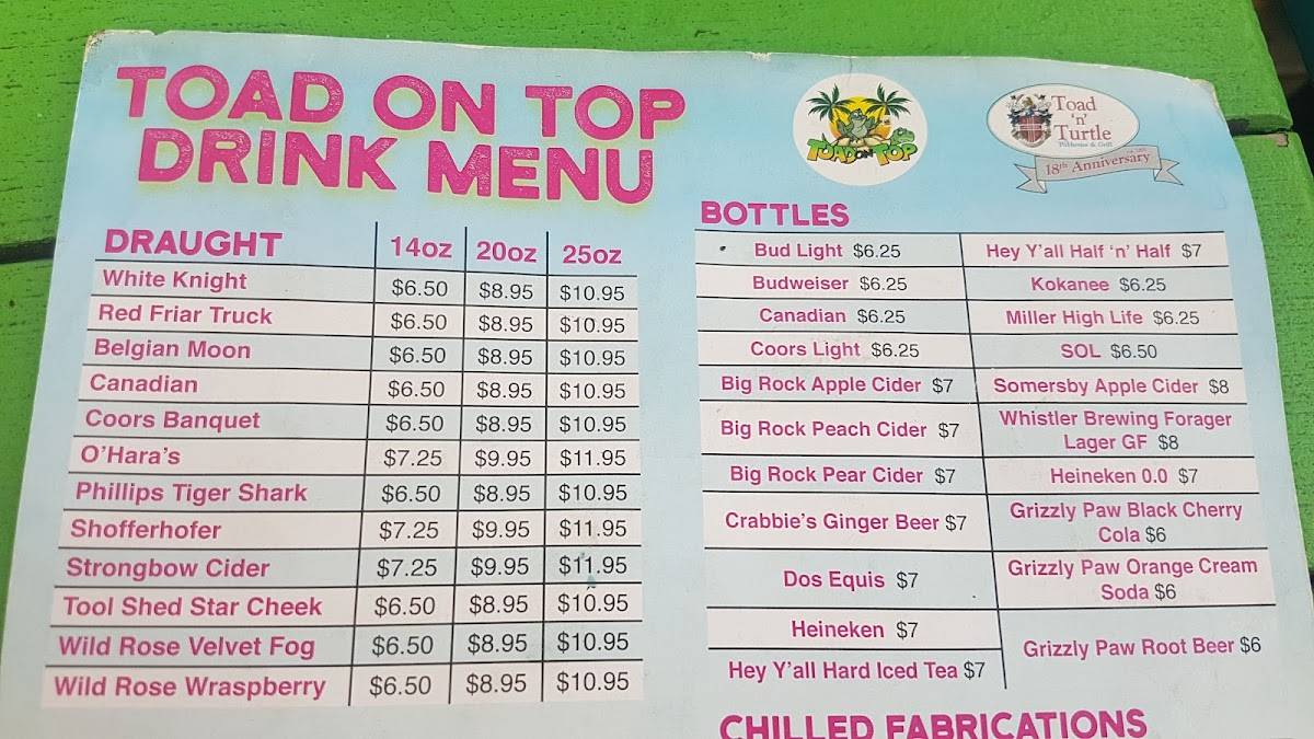 Menu de Toad 'n' Turtle Pubhouse & Grill