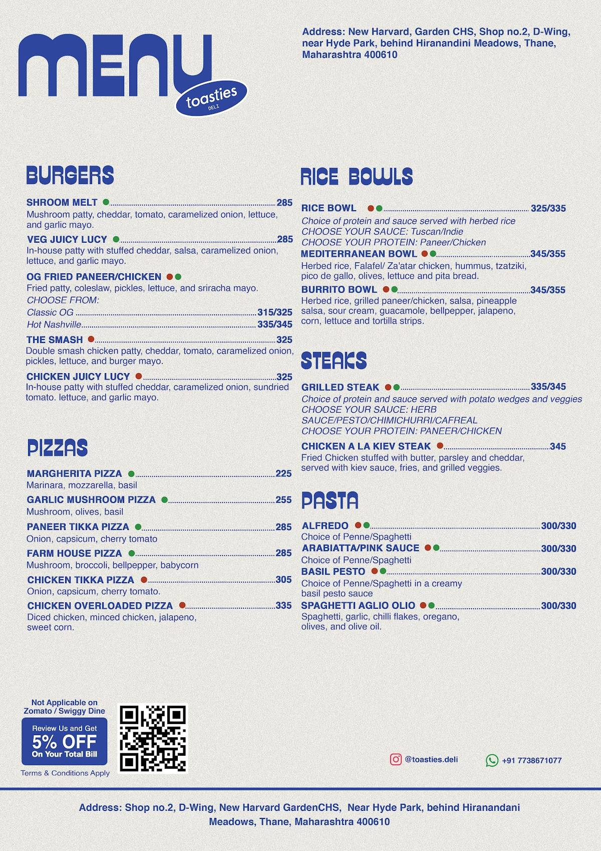 Toasties Deli menu