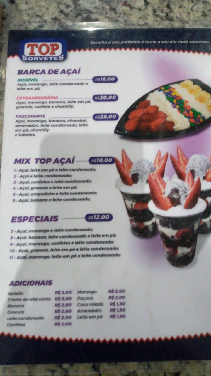 Top Sorvetes cardápio