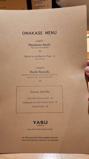 Menu de Yasu Toronto