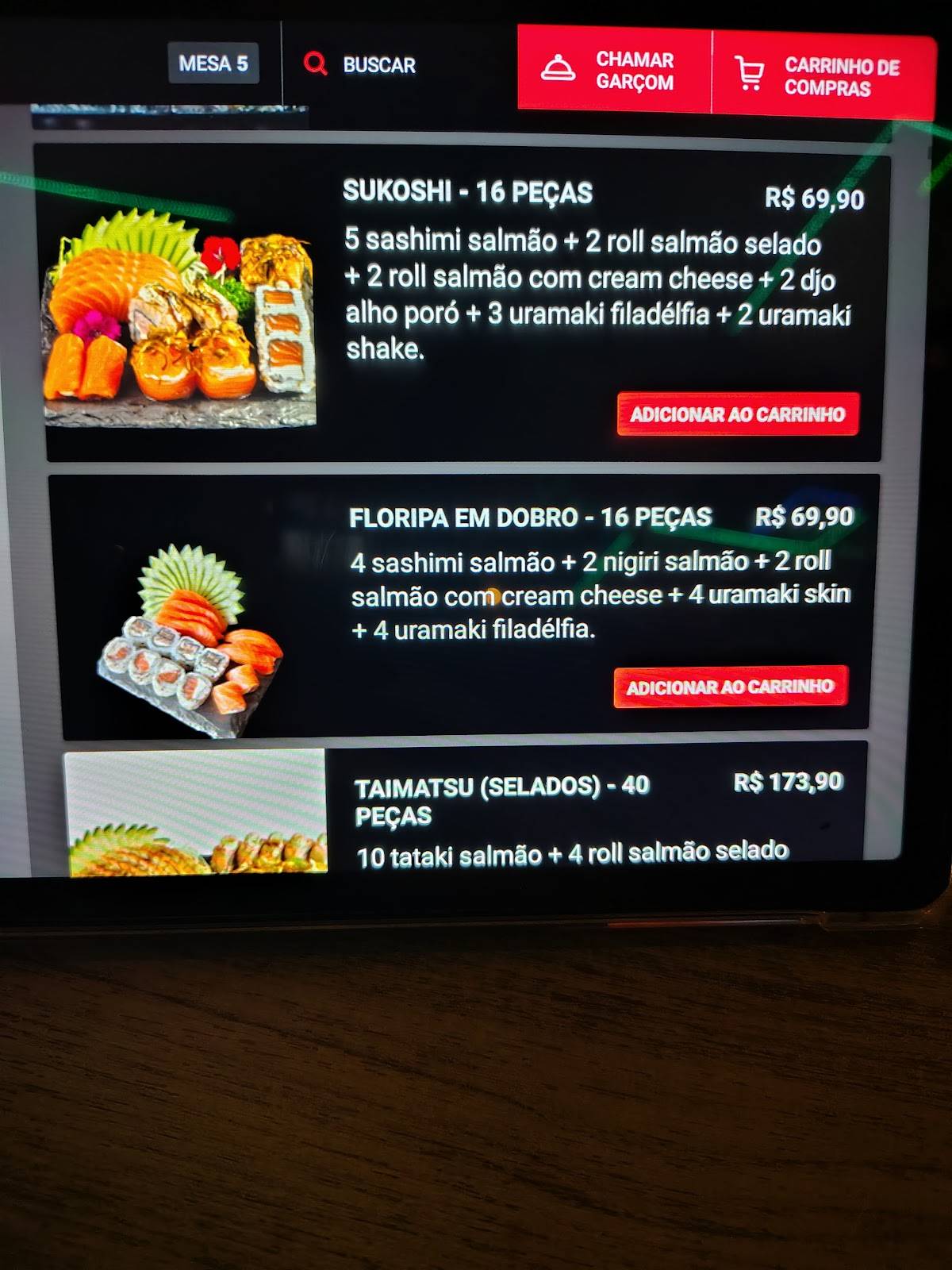 Tosh Sushi Bar cardápio