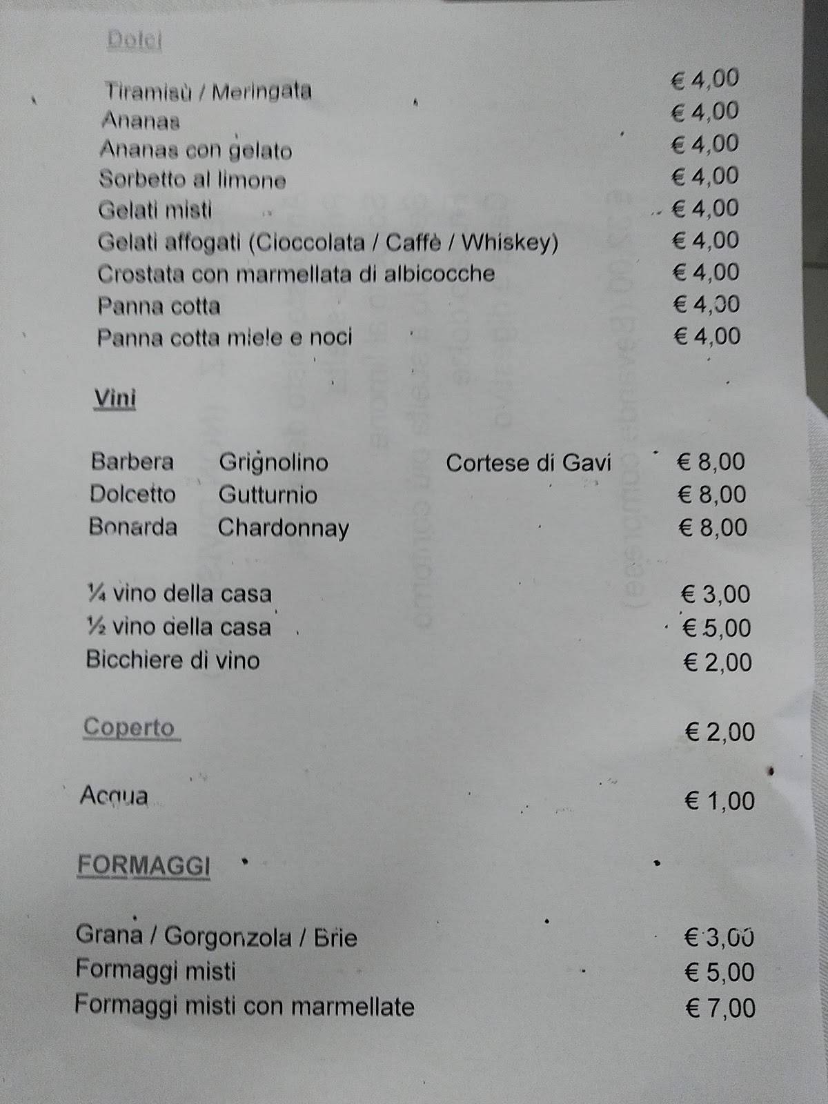 Menu di Trattoria Bicci 